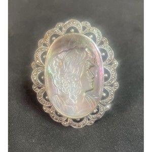 Vintage STERLING SILVER ABALONE SHELL CAMEO PIN
